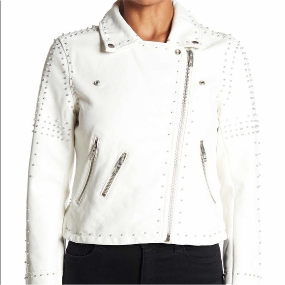BLANK NYC Stud Floral Moto Faux Leather Jacket Full Bloom White - Picture 5 of 15